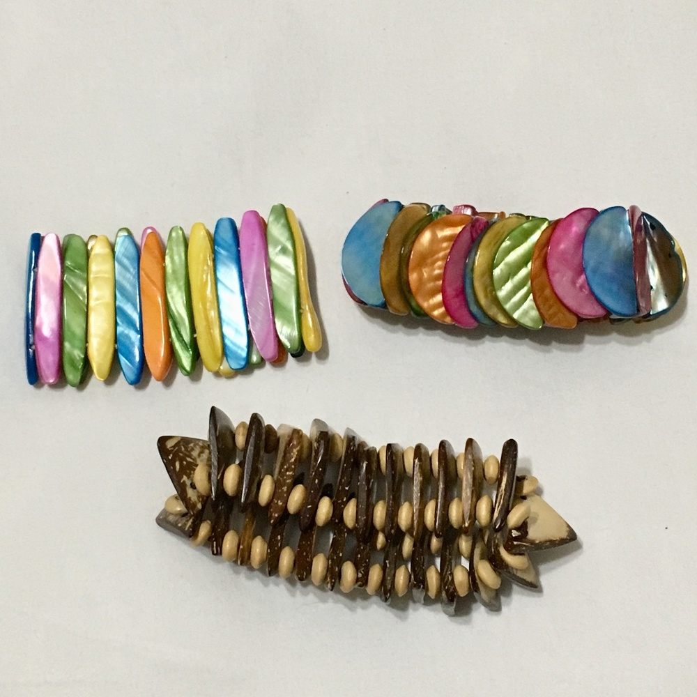 3 Bracelets Brown and Rainbow Colors